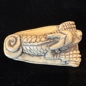 Intricately Carved Bone/Faux Ivory Dragon Netsuke